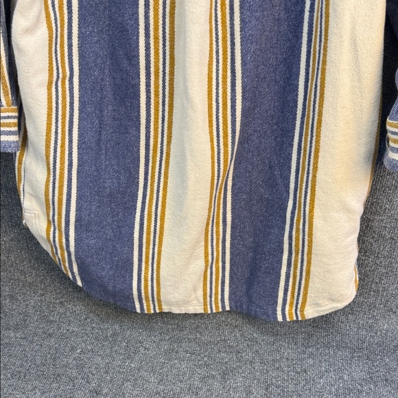 Aerie Oversized Heavy Flannel Striped Shirt Jacket Cream Blue Mustard Small - Picture 11 of 16